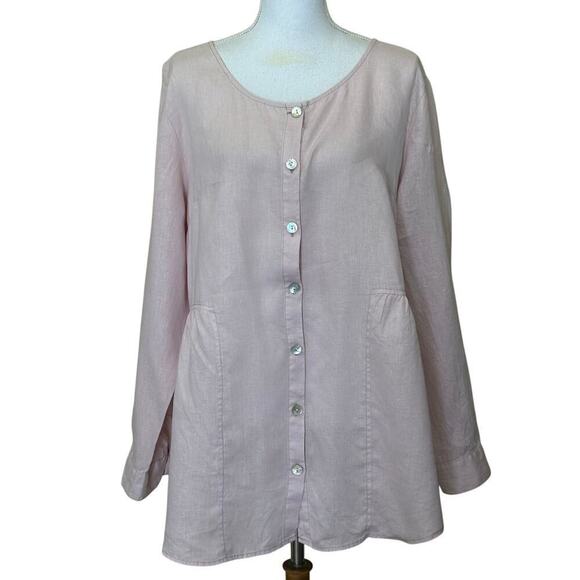 Sigrid Olsen pink linen tunic, XL, lagenlook, linen, layering, rustic, vacation - Picture 1 of 5